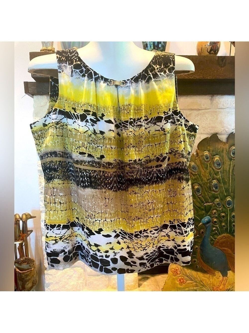 DANA Buchman tank top, sleeveless- yellow, black, tan -animal print 2024 trend